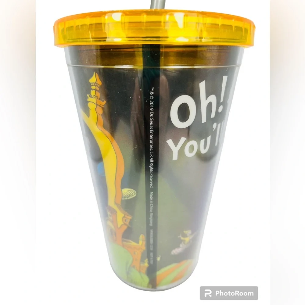 Dr Seuss Tumbler Travel Cup Oh The Places You'll Go 16oz Black Yellow 2019